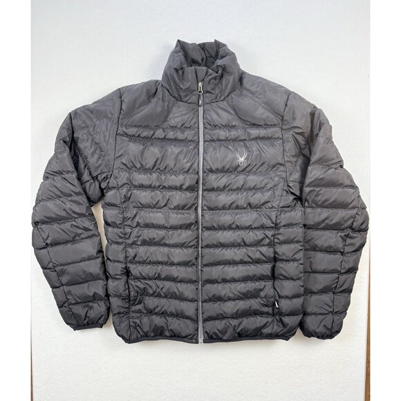 Spyder Men’s Medium Puffer Jacket Black Quilted Packable Zip Up - Picture 1 of 5